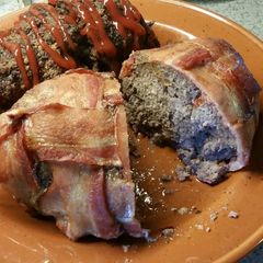 Bacon wrapped meatloaf A picture of Bacon wrapped meatloaf.