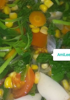 Foto resep Sayur Bening Bayam jagung Baso ikan simple