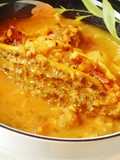 Spicy aromatic nutritious stuffed bitter gourd in tomato sauce