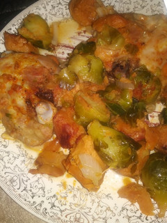 A picture of Chicken With Onion and Brussel Sprouts.