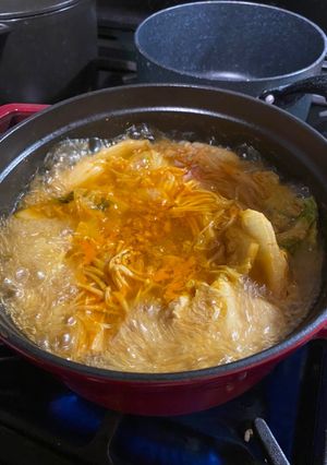 A picture of Spicy Korean style mille feuille hot pot.