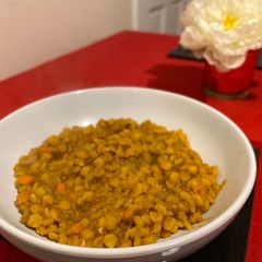 A picture of Yellow split pea with veggies.