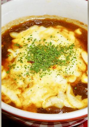 A picture of Chef's Creation! Mochi Onion Gratin Soup.