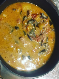 A picture of Manok Binagoongan Sa Gata or Chicken in Shrimp paste in Coconut Milk.