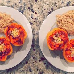 A picture of Sweet Potato and Ground Turkey Stuffed Peppers .