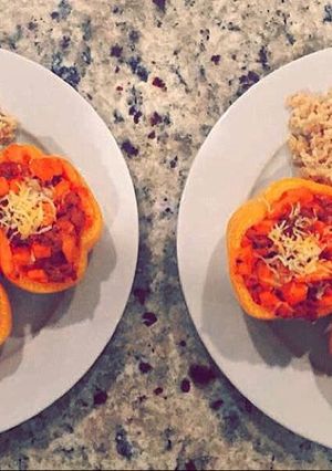 A picture of Sweet Potato and Ground Turkey Stuffed Peppers .