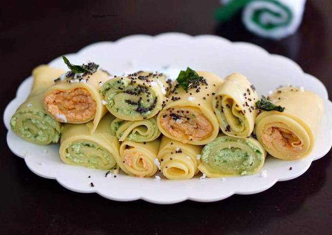 Paneer stuffed khandvi