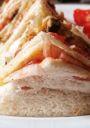A picture of Shami kabab sandwich.
