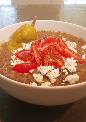 A picture of Smoked green lentil soup.
