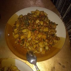 A picture of Faten Wake da doya with stock fish and cray fish.