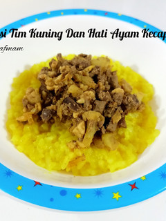 Foto resep Nasi Tim Kuning dan Hati Ayam Kecap MPASI 10M+