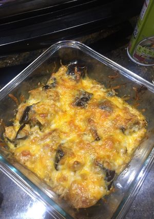 Una foto de Berenjenas al horno en salsa de alcachofas gratinadas