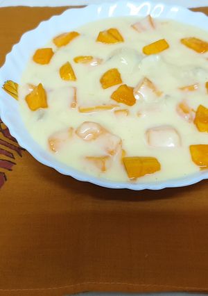 मैंगो फ्रूट कस्टर्ड (mango fruit custard recipe in Hindi) रेसिपी मुख्य फोटो