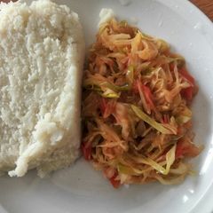 A picture of Fried Cabbage with Ugali.