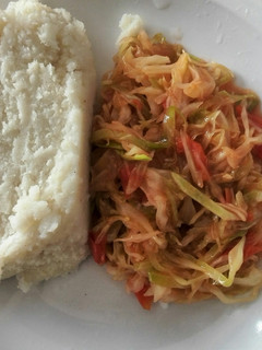 A picture of Fried Cabbage with Ugali.