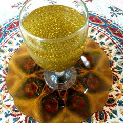 A picture of Chia seed and rose water saffron drink.