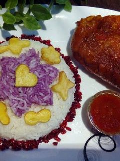 عکسی از دستور زرشک پلو با مرغ رویایی💜💛💚