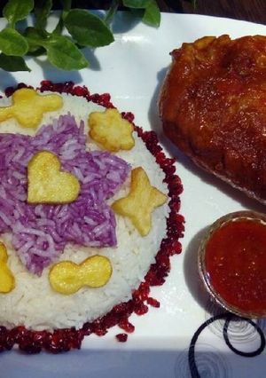 عکسی از دستور زرشک پلو با مرغ رویایی💜💛💚
