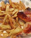 Pollo a la mostaza con papas fritas