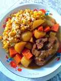 Muslo de pavo en roux de curry japonés con patatas y zanahorias