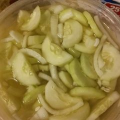 A picture of Old-fashioned Cucumbers & Onions in Vinegar "Dressing".