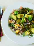Quinoa with black beans and avocado- topped with Avocado cashew dressing
