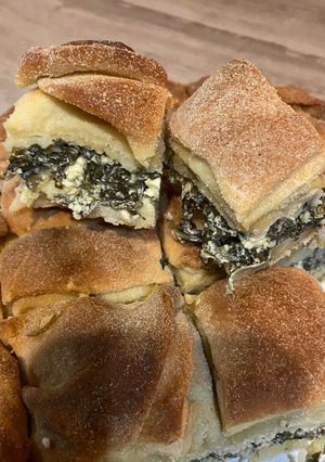 A picture of Feta and spinach pie with traditional homemade phyllo.