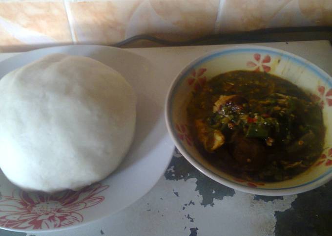 Pounded yam and Okro soup
