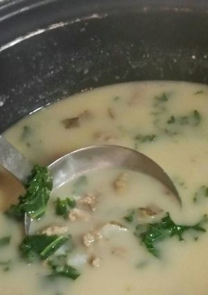 A picture of Potato kale sausage soup.