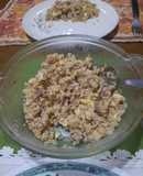 Ensalada de verano (arroz, sardinas, huevo revuelto)