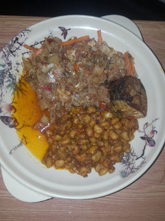 A picture of Vegetable fish sauce and beans.