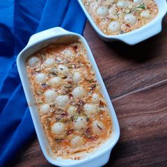 A picture of Baked jaggery rasgulla.