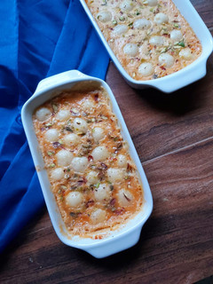 A picture of Baked jaggery rasgulla.