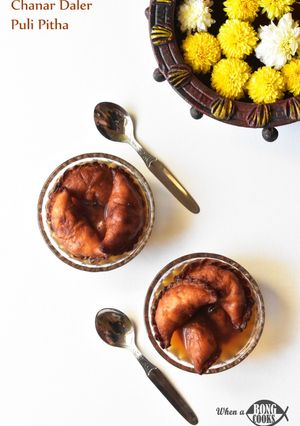 A picture of Chanar Daler Puli Pitha (Bengali Split Chickpea Dumplings).