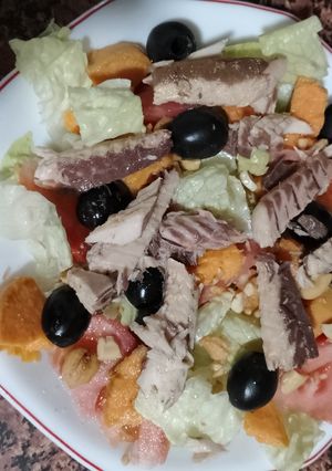 A picture of Sweet Potato, Cashew, and Canned Mackerel Salad.
