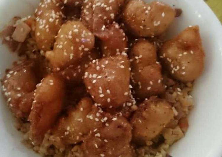 How to Make Quick Honey chicken with fried rice