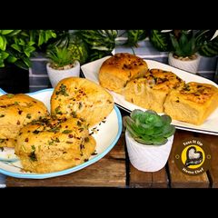 A picture of No Egg No Maida Pure Veg Cheesy Garlic Bun And Swirl From Scratch Two Design One Dough.