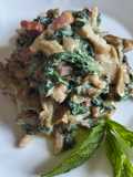 Espinacas y Setas a la Crema con Bacón Ahumado