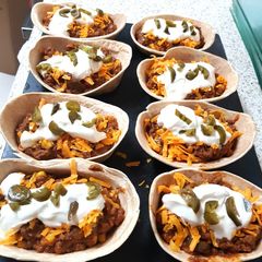 A picture of My 8 Mexican Spiced Beef Stand n stuffed Tortilla Bowls 😍.