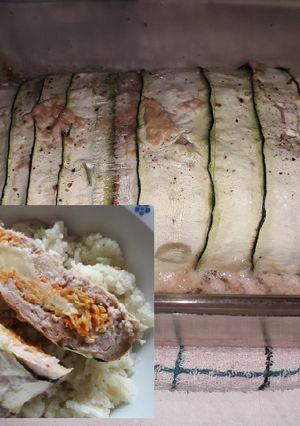 Cukkinibe göngyölt sajtos, répás vagdalthús 🥕 recept fotója