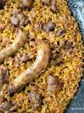 Arroz agazpachado con mollejas y cuellos de pollo