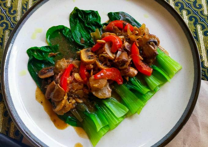 Resep memasak Pakcoy Siram Jamur Kancing dijamin sempurna