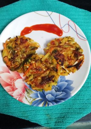 A picture of Corn 🌽Vegetable 🥦🥕. Pancakes.
