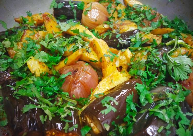 Easiest Way to Make Super Quick Homemade Potato brinjal and onion stuff