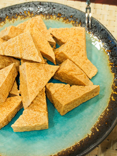 A picture of Crispy Fried Tofu with Garlicky Soy Sauce & Chili Sweet and Sour Sauce.
