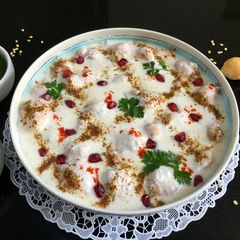 Moong dal dahi bhallas A picture of Moong dal dahi bhallas.
