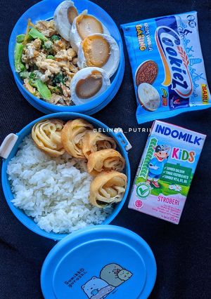 Foto resep Bekal Anak Sekolah (orak arik wortel brokoli+telur asin+snack)