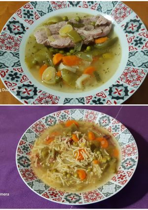 Una foto de Guiso de pavo y sopa de verduras, todo al mismo tiempo