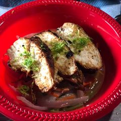 Blackened Chicken Mirepoix Zucchini Noodle Soup A picture of Blackened Chicken Mirepoix Zucchini Noodle Soup.