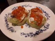 Una foto de chayote con jamón y queso